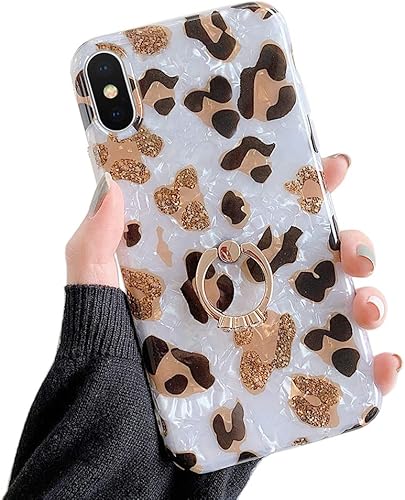 Miniatura 9 de Qokey Funda compatible con iPhone XS, iPhone X, funda floral bonita transparente para hombres, mujeres y niñas con anillo giratorio de 360 grados,