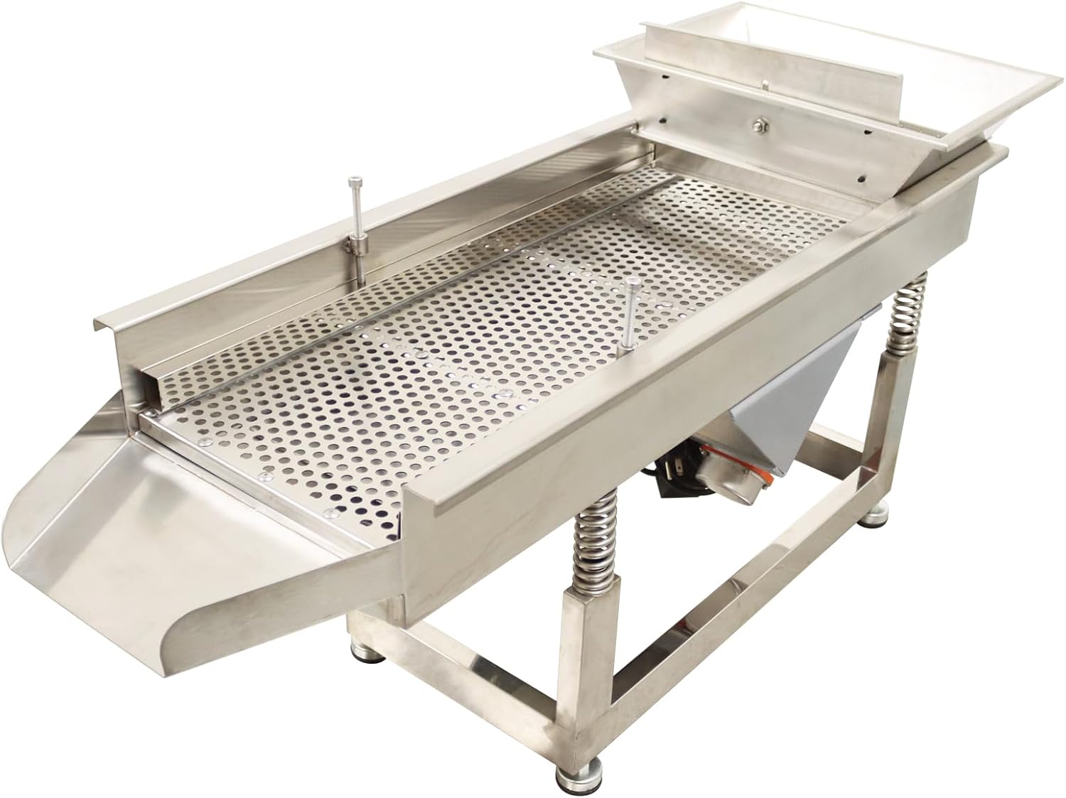 110V Full Stainless Steel Linear Vibrating Screen TB608 Electric Linear Vibrating Sifter with Dual Motor, Single Layer 9mm Screen, 100W*2