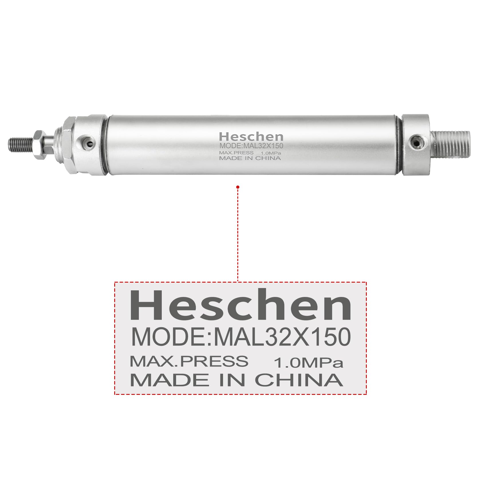 Heschen Vérin pneumatique mince, MAL 32-150, PT1/8'' Port, Alésage 32mm, Course 150mm, Double Effet