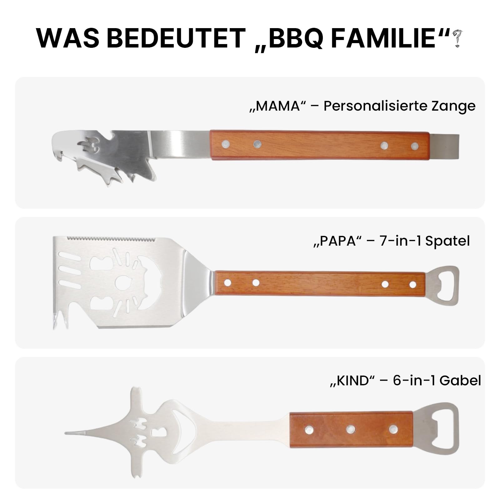 3-teiliges Grillbesteck-Set. Extra Langes Grillwerkzeug, Grillzubehör Männer Geschenk, Grillzubehör mit Grillzange, Grillwender, Fleischgabel Extra-Langen Holzgriffen,Grill Geschenke für Männer