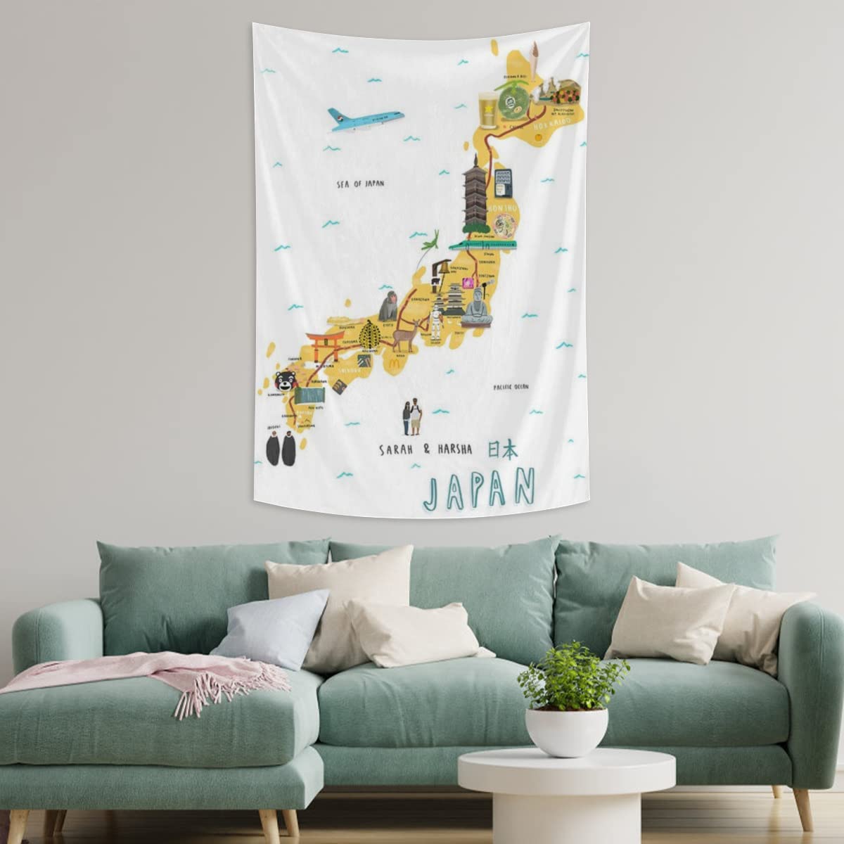 Amazon.co.jp: 日本地図 地図 市内地図 タペストリー 布ポスター 自然