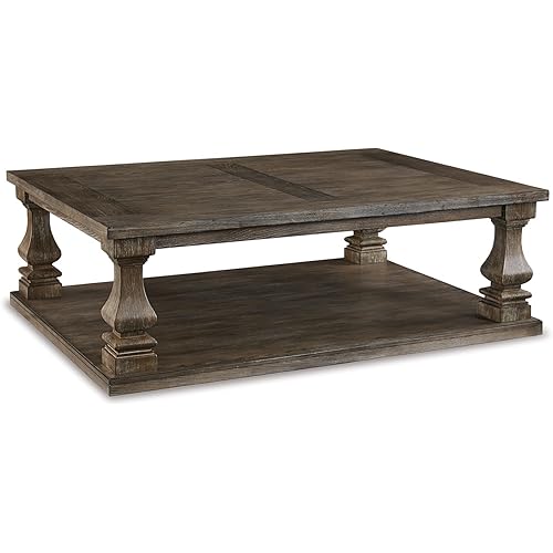 Signature Design by Ashley Johnelle Farmhouse Coffee Table with Weathered Gray Finish, Gray