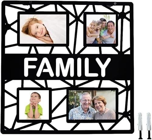Miniatura 6 de Marco de fotos de árbol genealógico para decoración de pared, multimarcos de metal, círculo circular redondo para colgar fotos (negro, 15.75 x 15.75