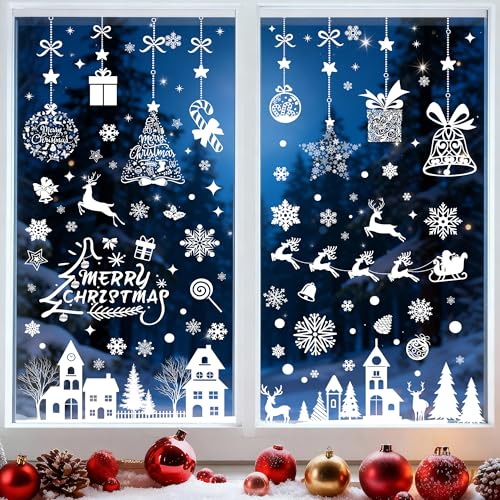 Moxled 193 Fensterbilder Weihnachten Selbstklebend, Weiß Fensterdeko...