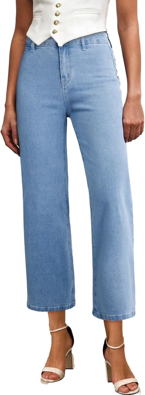 Astylish Womens High Waisted Jeans Stretchy Wide Leg Straight Trendy 2025 Summer Ankle Denim Pants - Image 3