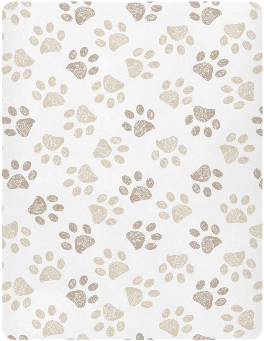 Fitted Crib Sheets Dog Puppy Footprints Stretchy Portable Playard Sheets for Baby Toddler, Breathable Soft Mini Crib Mattress 39 x 27 in for Boys and Girls