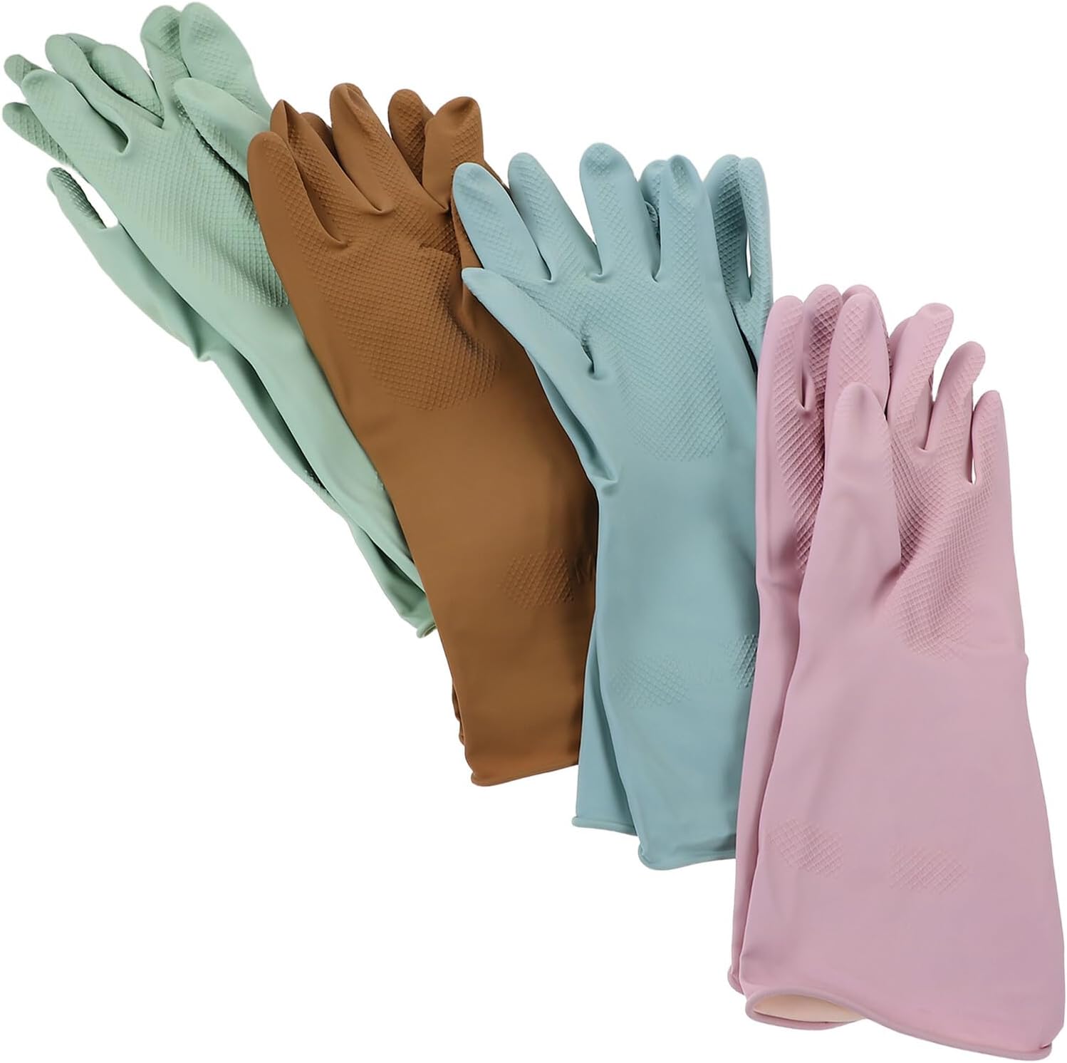 Reusable Non-slip Waterproof Latex Dishwashing Gloves 4 Pairs Household Kitchen Cleaning Gloves for Toilet and Vegetable Washing Medium Size