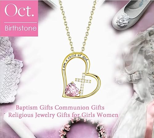 Miniatura 5 de BAOWING Collar de piedra natal con cruz de corazón I Am a Child of God con texto en inglés "I Am a Child of God Heart Cross, joyería, regalos de