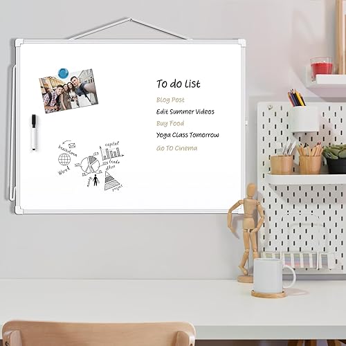 Vista 101 de MaxGear Pizarra blanca colgante de doble cara para pared, pizarra blanca colgante de 16 x 12 pulgadas, pequeña pizarra blanca de borrado en seco