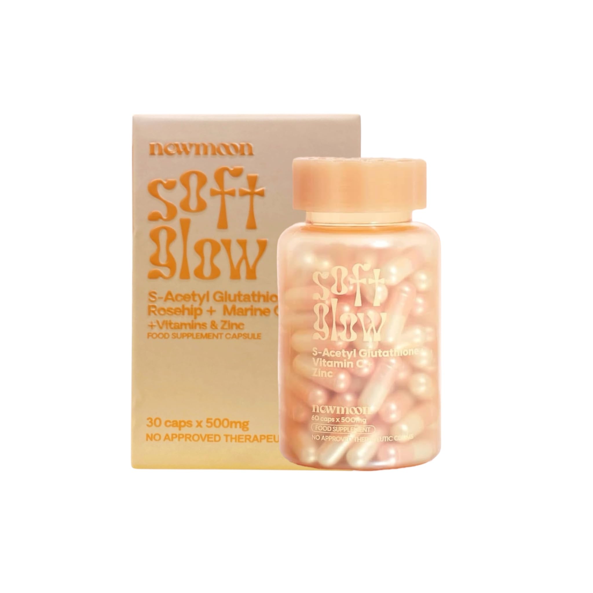 New Moon by Dear Face Soft Glow – S-Acetyl Glutathione + Rosehip + Marine Collagen + Vitamins & Zinc – Food Supplement - 30 Capsules