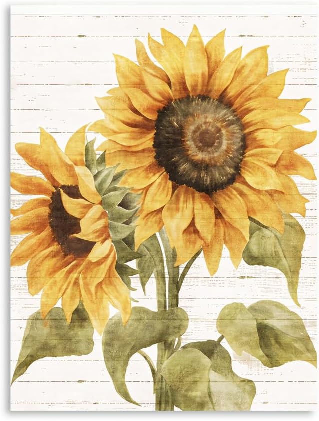 ForJoy Sunflower Wall Decor Rustic Flower Canvas Pictures Decor Sunflower Wall Art Painting Farmhouse Floral Print on Canvas for Living Room (16"X 24"X1 Panel) 16"L x 24"W Sunflower print