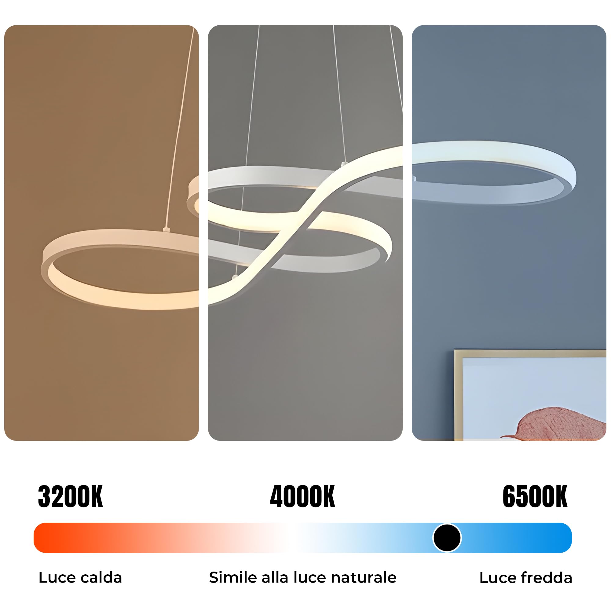 Arcadia Lampadario Led Soffitto a Sospensione Moderno con Luce Calda e Fredda Dimmerabile, Telecomando e App per Cellulare - Lampadario Camera da Letto, Soggiorno, Cucina e Cameretta - 3500 LM 80 Cm