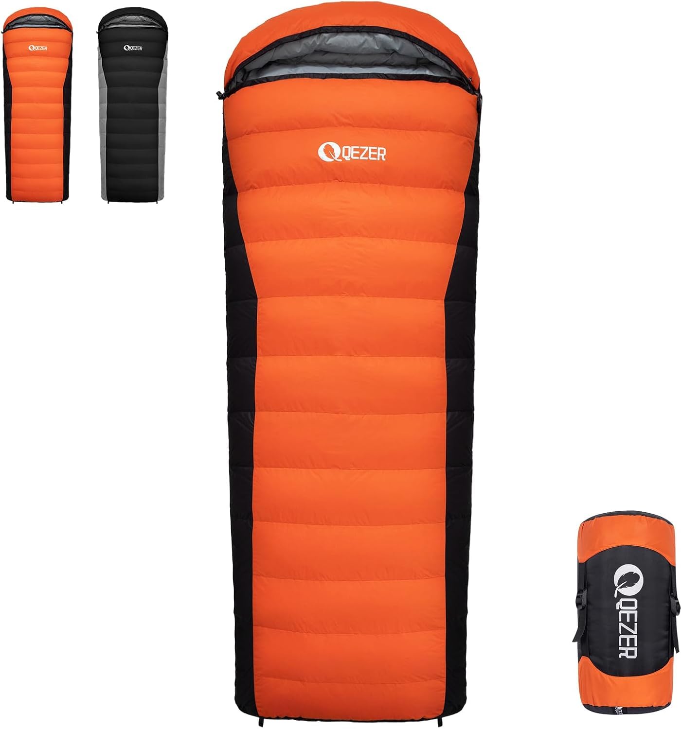QEZER Daunenschlafsack,schlafsack kleines packmaß , 600FP+ Premium-Daunen, 12°C bis -24°C, leicht und warm für 3-4 Jahreszeiten, Camping, Wandern und 