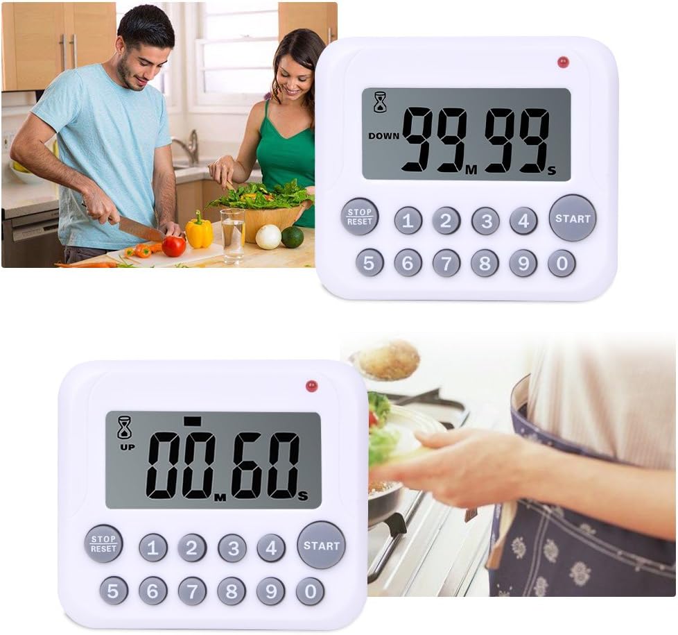 Digital Kitchen Timer, TuoPulife Simultaneous Cooking Timing Countdown Up Pocket Timer, Large Led Display, Loud Alarm, Memory Stopwatch Function, Magnetic Back (Battery included) (2 Pack)