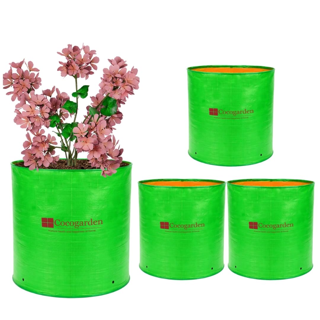 COCOGARDEN HDPE UV Protected Green Round Shaped Grow Bags 12X12 inch (Pack of 4) | Plant Bags for Home Garden | Growing Bags for Terrace Flowers and Vegetables Gardening | Indoor and Balcony Gardening