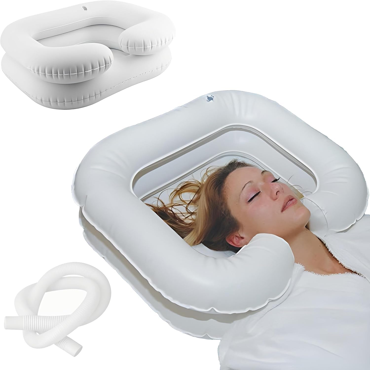 Lavabo gonflable ergonomique et plateau de shampooing portable de lit - 7