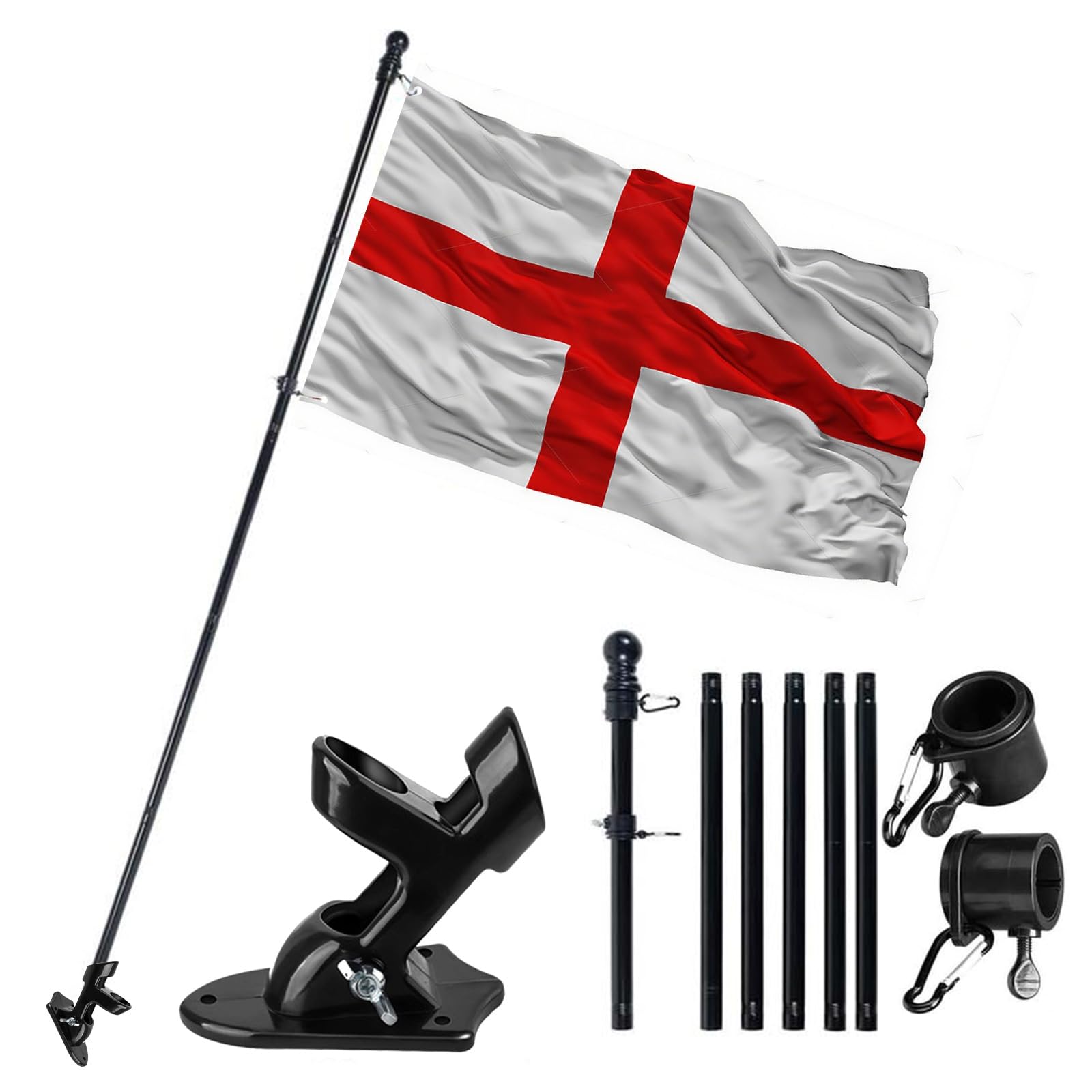 St Georges Flag and Pole 5ft x 3ft, Large England Flag with Brass Grommets, Durable Banner for Parade, Garden, Home & Patriotic Events (Flags + 6FT FlagPole + Mounting Bracket)