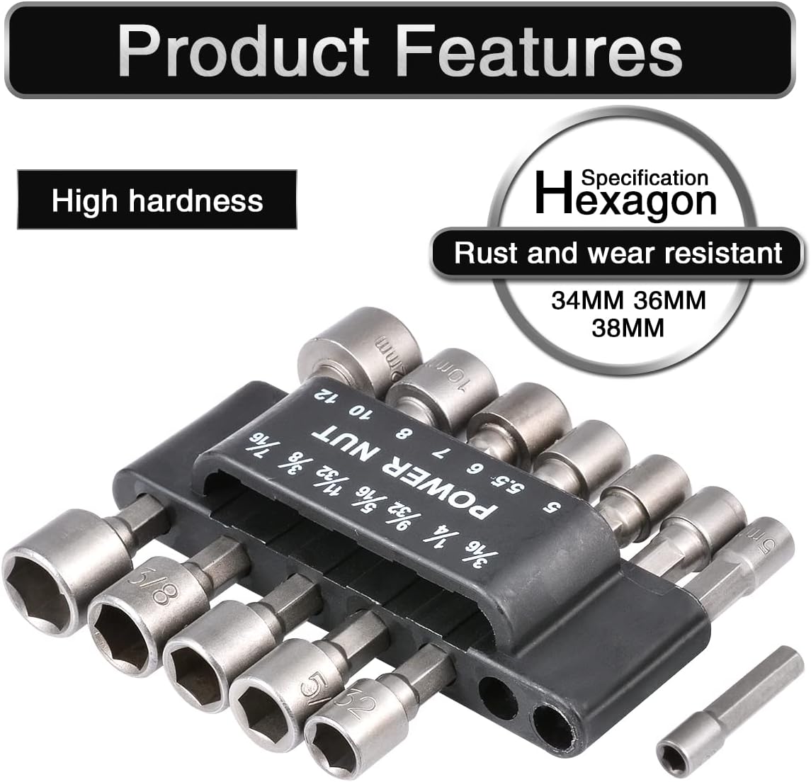 1/4" 3/16 9/32 inch Hex Power Nut Driver Drill Bit Set Socket Bit Adapter Metric Socket Strong Sleeve for Wrench Screw -14pcs