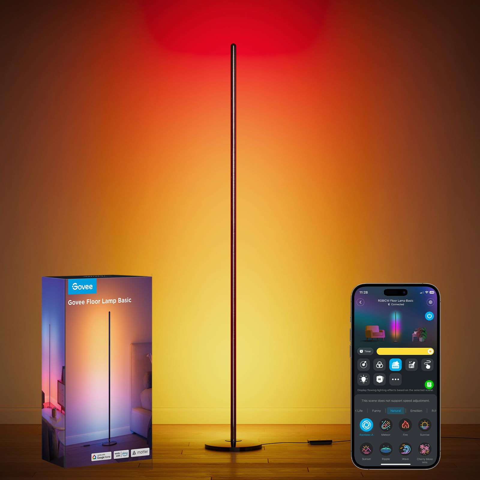 Govee RGBIC Floor Lamp Basic, 1000lm LED Corner Lamp, Black | Compatible with Alexa and Matter, Modern Floor Lamp with Music Sync and 16 Million DIY Colors, Standing Lamp for Bedroom