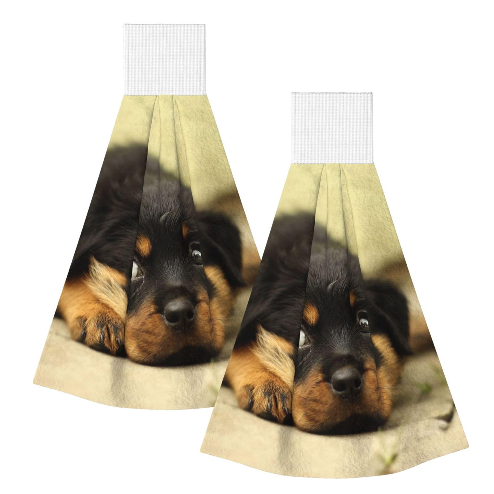 DOPKLNA Rottweiler Dogs Cute Dogs Puppy Pets Small, 2 Pcs Hanging Coral Fiber Hand Towels for Bathroom, Absorbent Kitchen Towels