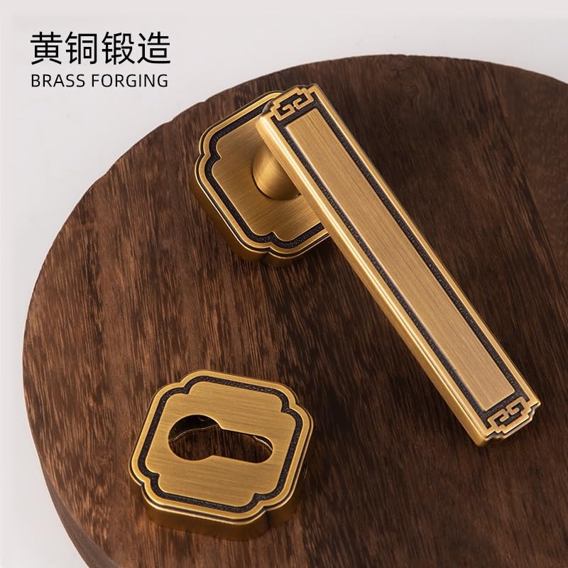 Komplett aus Kupfer gefertigtes magnetisches Türschloss for den Innenbereich, keine Unterscheidung zwischen links und rechts, Schlafzimmertürgriff im chinesischen Stil, geteiltes Türschloss(Brass)