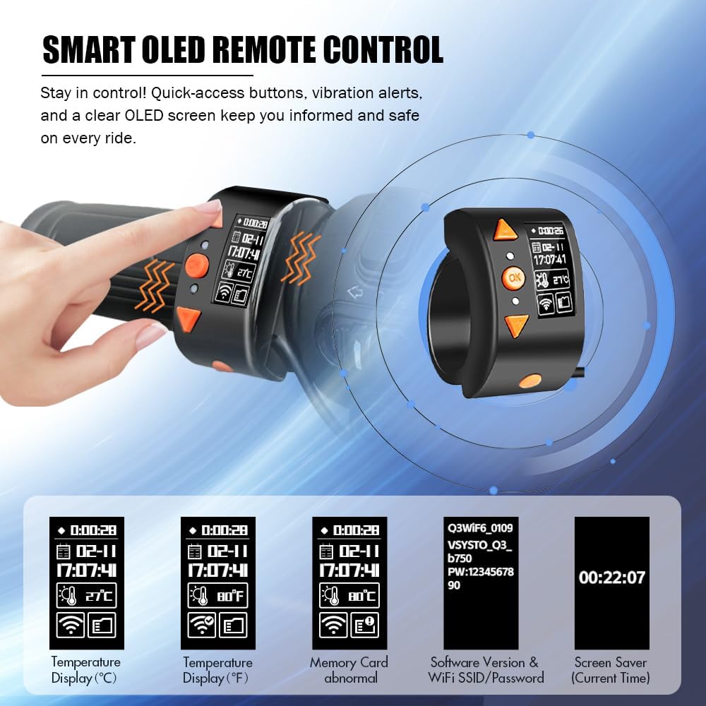 VSYSTO Q3 Pro Motorcycle Dash Cam 5G WiFi with 1080P Front & Rear Waterproof Cameras, Supports Parking Mode and 512GB