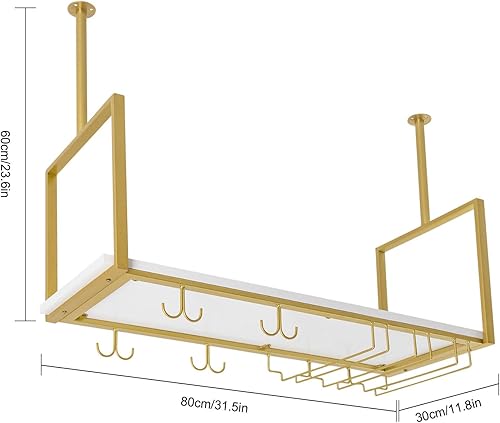 Miniatura 4 de Estante rústico para copas de vino, 31.5 pulgadas, soporte de metal para copas de vino, soporte para tazas y estante, barra de techo de metal para