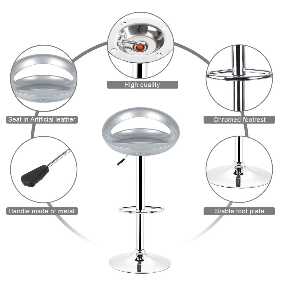 homewell Taburete de bar de acero inoxidable ABS, altura regulable (2 unidades), color gris