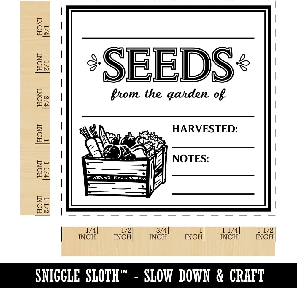 Fill-in Blank Seeds from the Garden of Vegetable Crate Self-Inking Rubber Stamp Ink Stamper - 1-1/2 Inch Large - Blue Ink