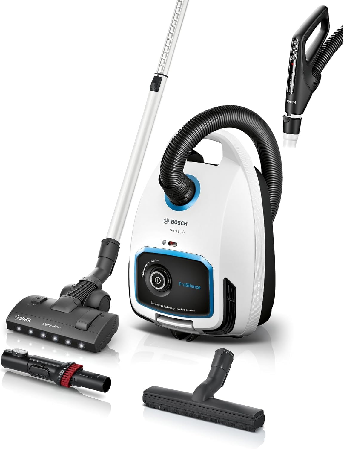 Bosch - Aspirapolvere con borsa, serie 6, ProSilence, silenzioso, filtro HEPA, testina LED, bianco, BGB6SIL0L