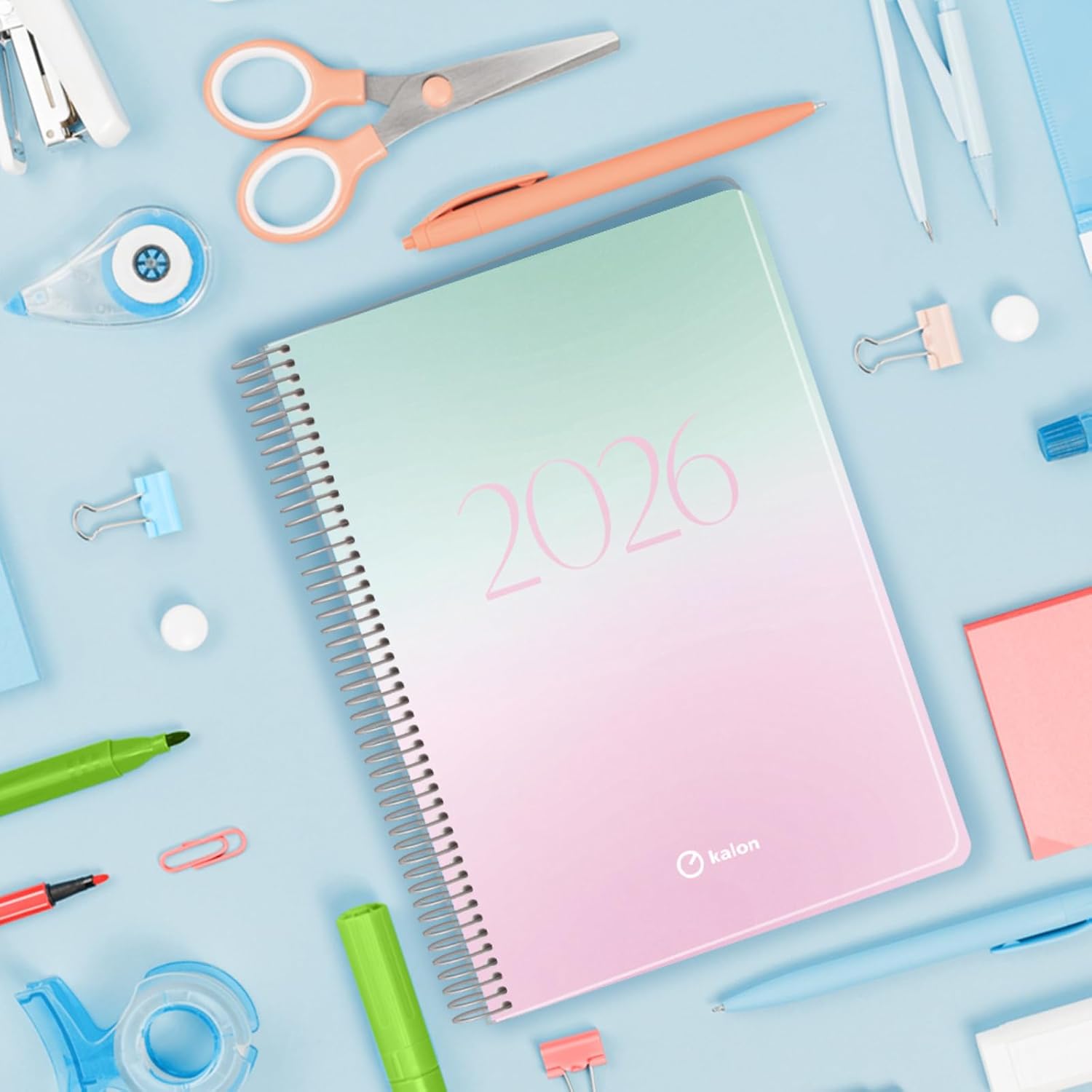 Calendar 2026 - Weekly Overview Vertical, Format A5 (15 x 21 cm), Multilingual Year Planner (DE, EN, FR, ES), Ring Bound, Cardboard Envelope with Transparent Protective Film - Sunset