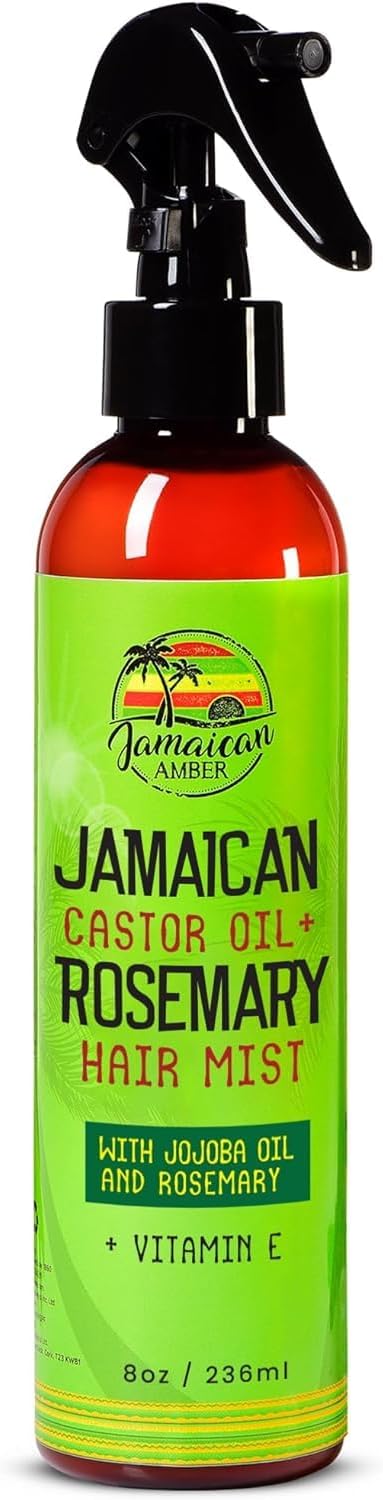 Jamaican Amber, Leave in Hair Mist - 8 fl oz / 236 ml - Strengthening Hair Spray, Detangles Knots, Refreshes Scalp, Instant Hydration, Hair Growth - Nourished Hair Scalp with Rosemary & Castor Oil