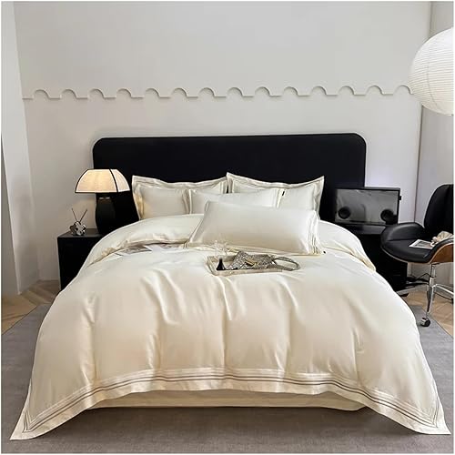 Miniatura 7 de ADovz Juego de ropa de cama de algodón de fibra larga, tamaño Queen, King, color sólido, funda de edredón planaajustable, sábana de almohada,