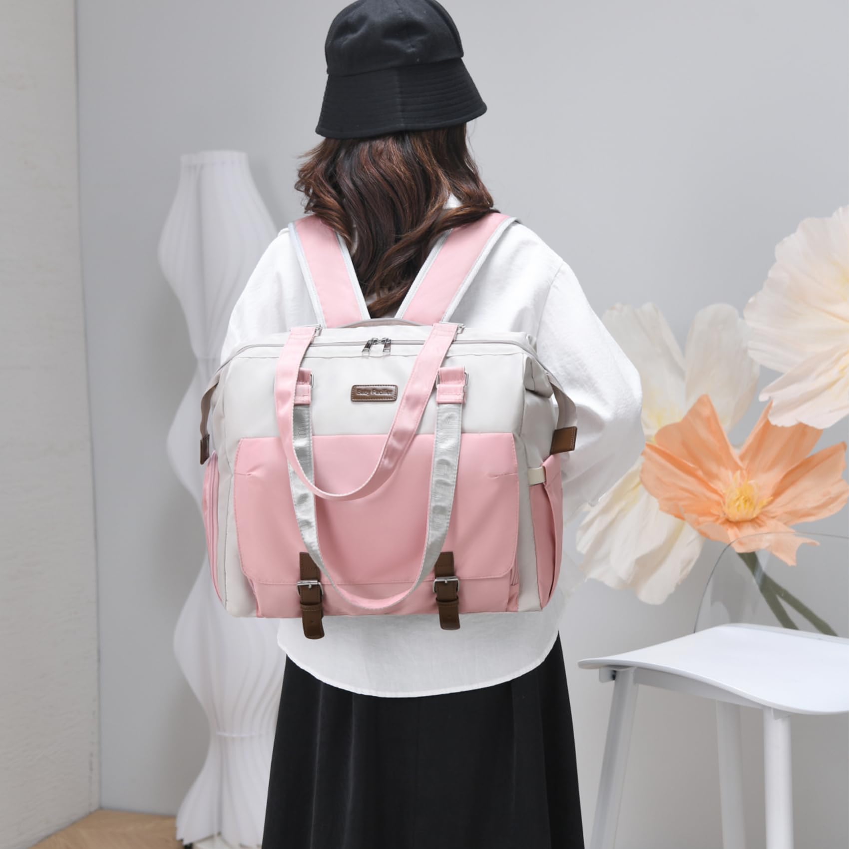 Baby Wickeltasche Rucksack Handtasche mit wasserdicher Wickelunterlage,Verstellbare Schultergurt multifunktionale Umhängetasche Reisetasche für Unterwegs(T3039-Pink)