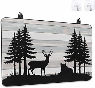 Stove Top Covers for Electric Stove, Forest Bear Induction Cooktop Cover Protector, Silhouette Elk Stripes Tree Wood Grain Range Mat for Glass Top Stove, Dish Drying Mat Kitchen Countertop, 36"x21"
