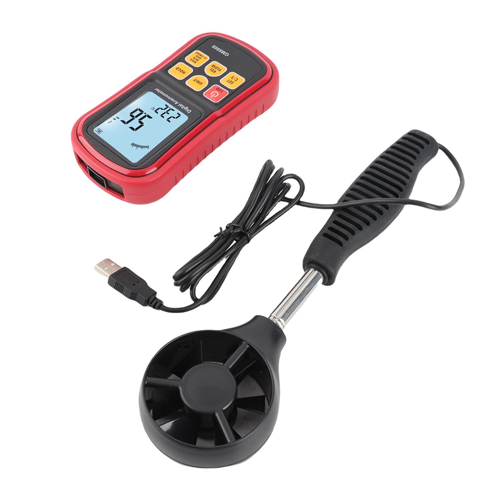 Digitales Anemometer, Multifunktionales Windgeschwindigkeitsmessgerät mit Hintergrundbeleuchtung und Teleskopgriff für die Versteinerung von Stromstahl