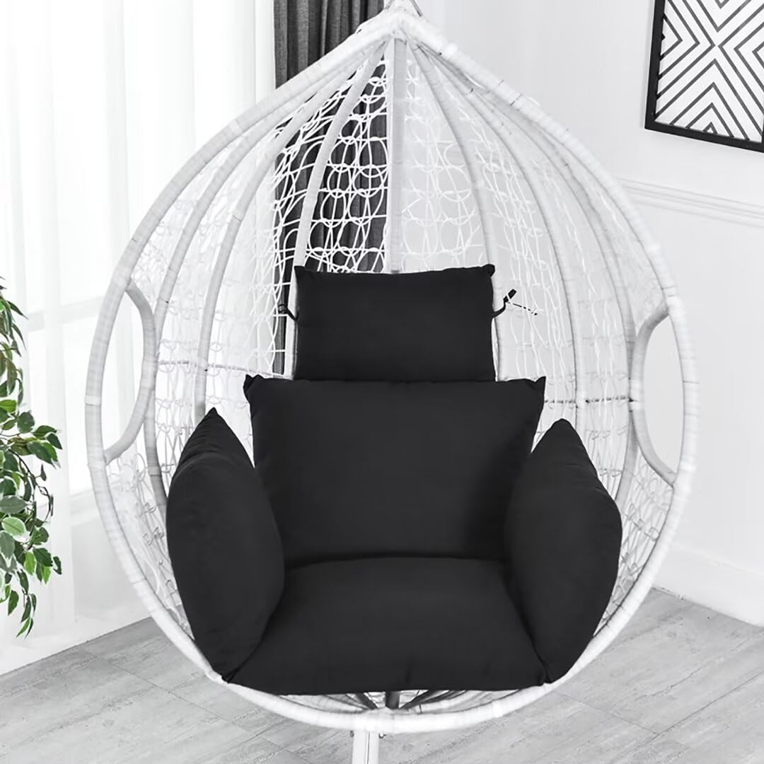 Hängesessel für den Außenbereich, mit Kissen, schwarzes Sitzpolster für Schaukelkorb, Stuhl, Innen- und Außenbereich, Terrassenmöbel