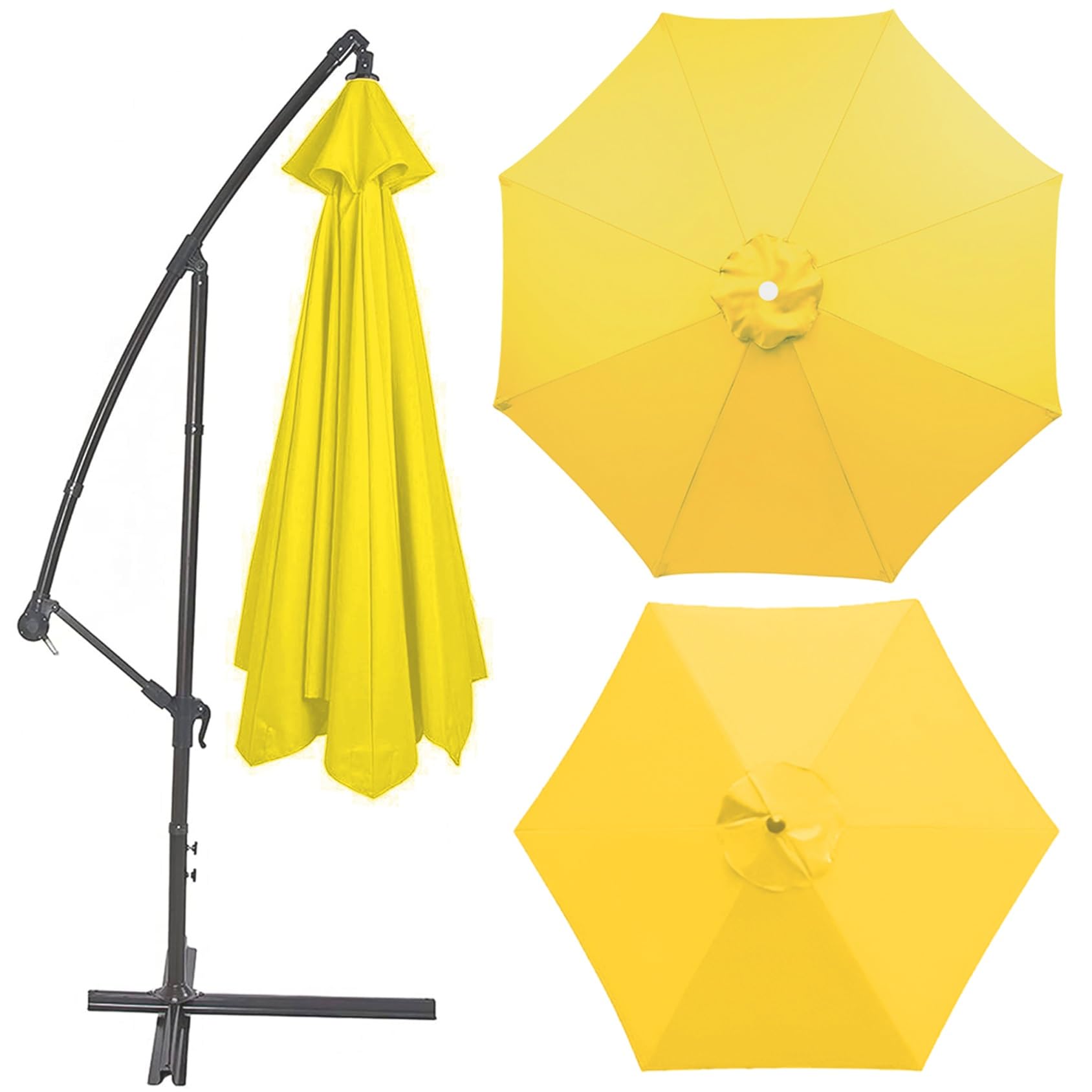 Replacement Parasol Canopy 200cm 2.7m 300cm / 6.5ft 8.8ft 9.8ft Sun Umbrella Replacement Cloth - Waterproof Anti-ultraviolet Parasol Canopy Fabric (6 Ribs 8 Ribs)(Color:Yellow,Size:6 ribs-2m(6.5ft))