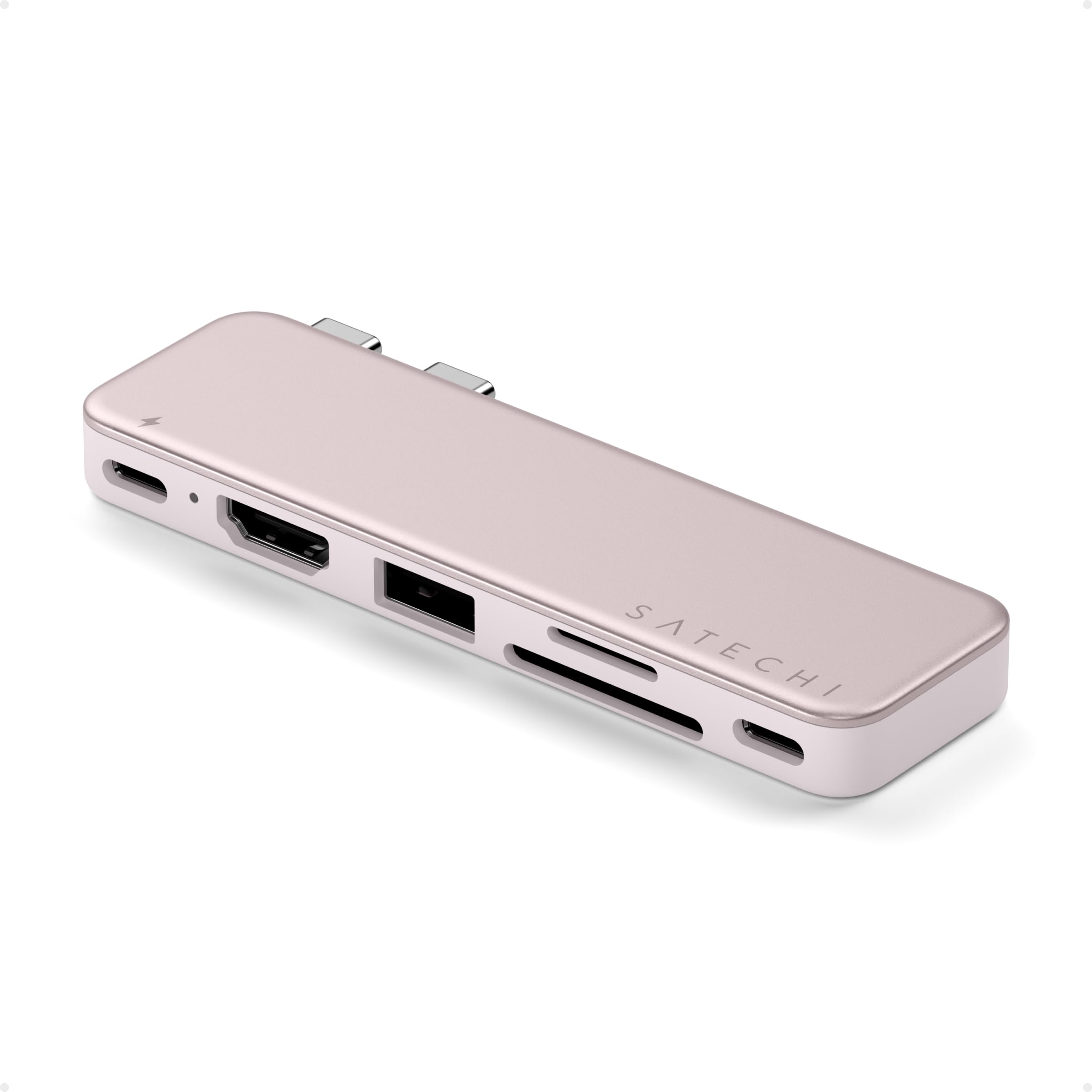 SATECHI Snap Hub USB C 6 en 2 pour MacBook Neo, Charge 45W, Rose Poudré | Conçu pour MacBook Neo avec double connecteur intégré, 4K@60Hz, lecteurs SD/microSD, USB-A et USB-C 5Gbps