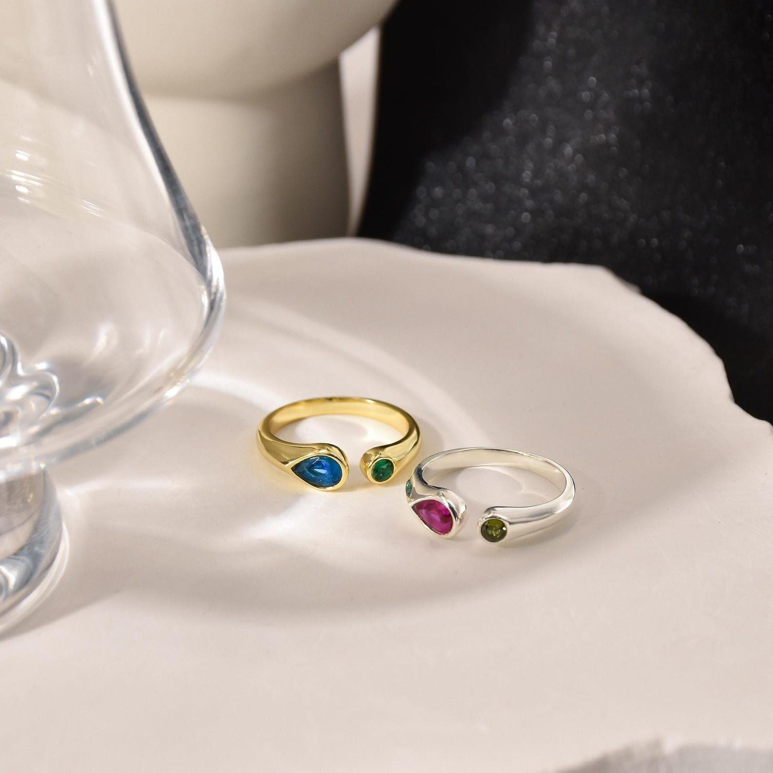 Générique Bague avec deux pierres en argent 925, sobre
