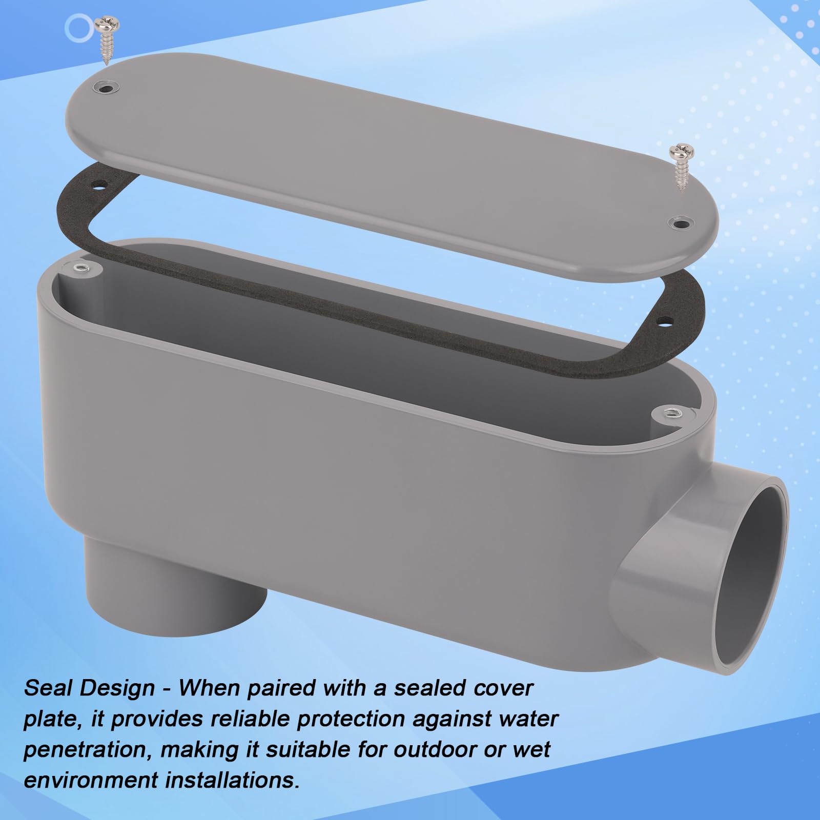 2Pack 1-1/2Inch Rigid PVC Conduit Body Type LB 1.50IN Slip x Slip PVC Conduit Bodies LB Type with Cover and Gasket, Gray — Amazon image 3