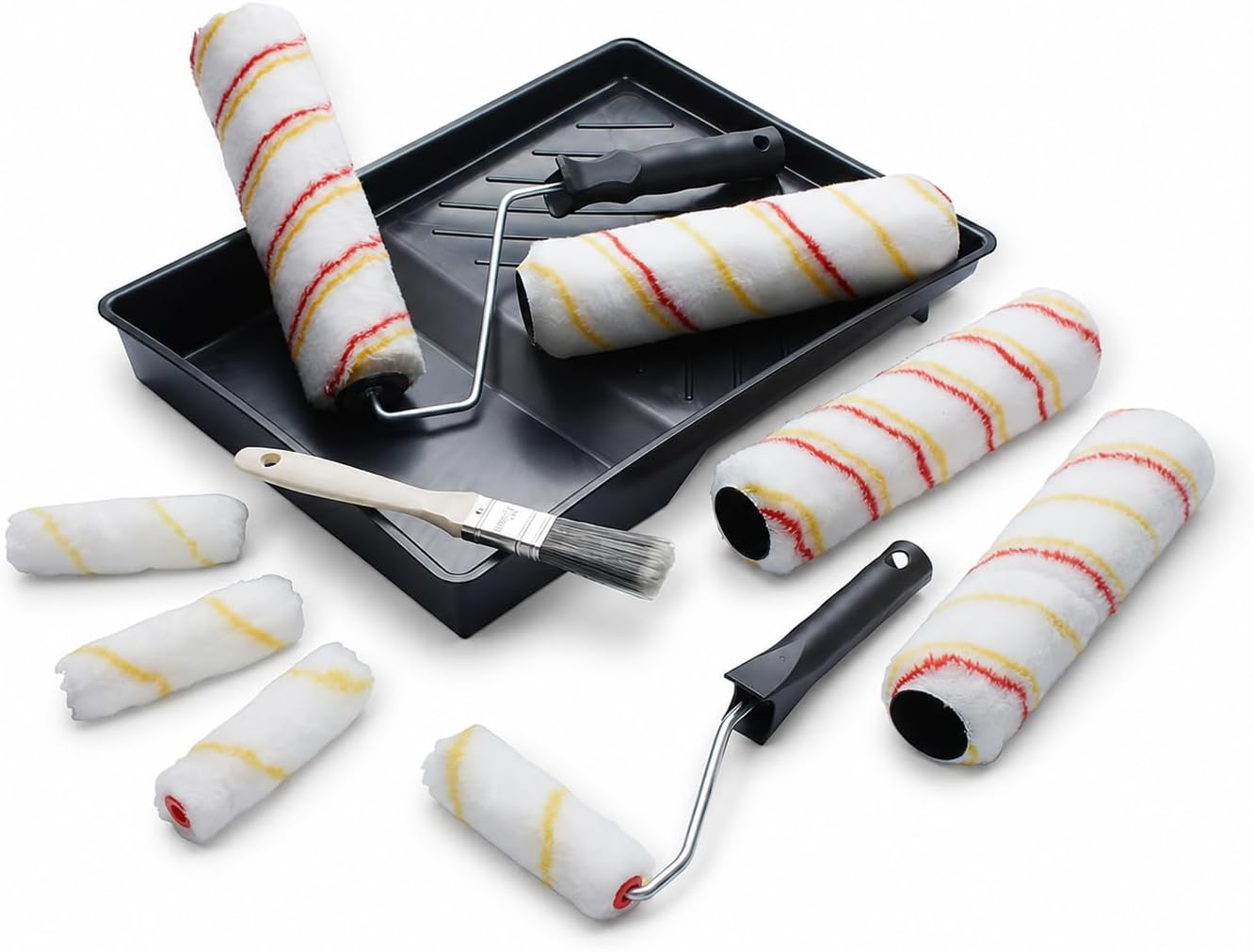 Fit For The Job 12-Piece Ultimate Emulsion Paint Roller Set, Frames | 4x 9" + 4x Mini Rollers, 1" Brush & Paint Tray, Medium Pile Roller Sleeves for DIY Painting on Walls & Ceilings