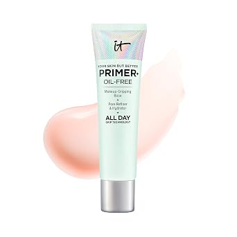 IT Cosmetics Your Skin But Better Makeup Primer+ Extends Makeup Wear, Hydrates Skin, Refines the Look of Pores - With Glycerin, Bark Extract & Ginger Root Extract - Oil-Free Formula - 1 fl oz