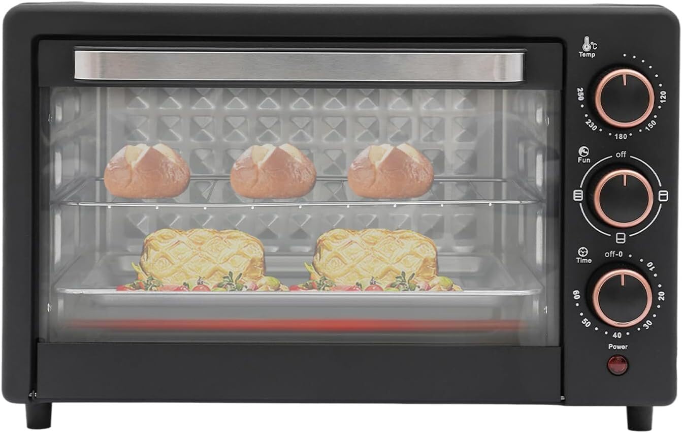 Horno Sobremesa Eléctrico, Negro, 22L, 1500W, Hasta 250°C, 3 Modos de Calor, Temporizador 60 Minutos, con Bandeja y Rejilla, Don Feliz