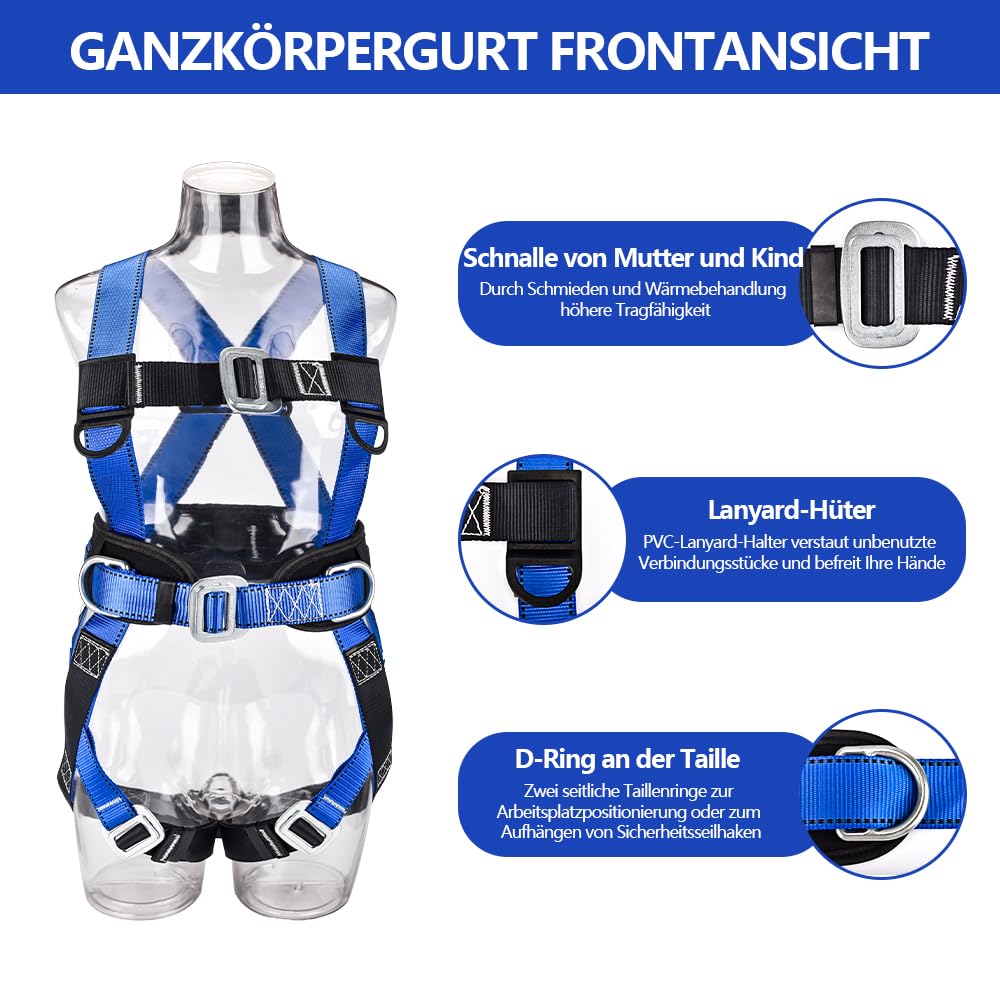 Fallschutz Sicherheitsgurt Kletterausrüstung Absturzsicherung Dachdecker Auffanggurt, Fallschutzausrüstungen - 6 Hochfeste Tragende D-Ringe aus Legiertem Stahl Konstruktionsgurt FA