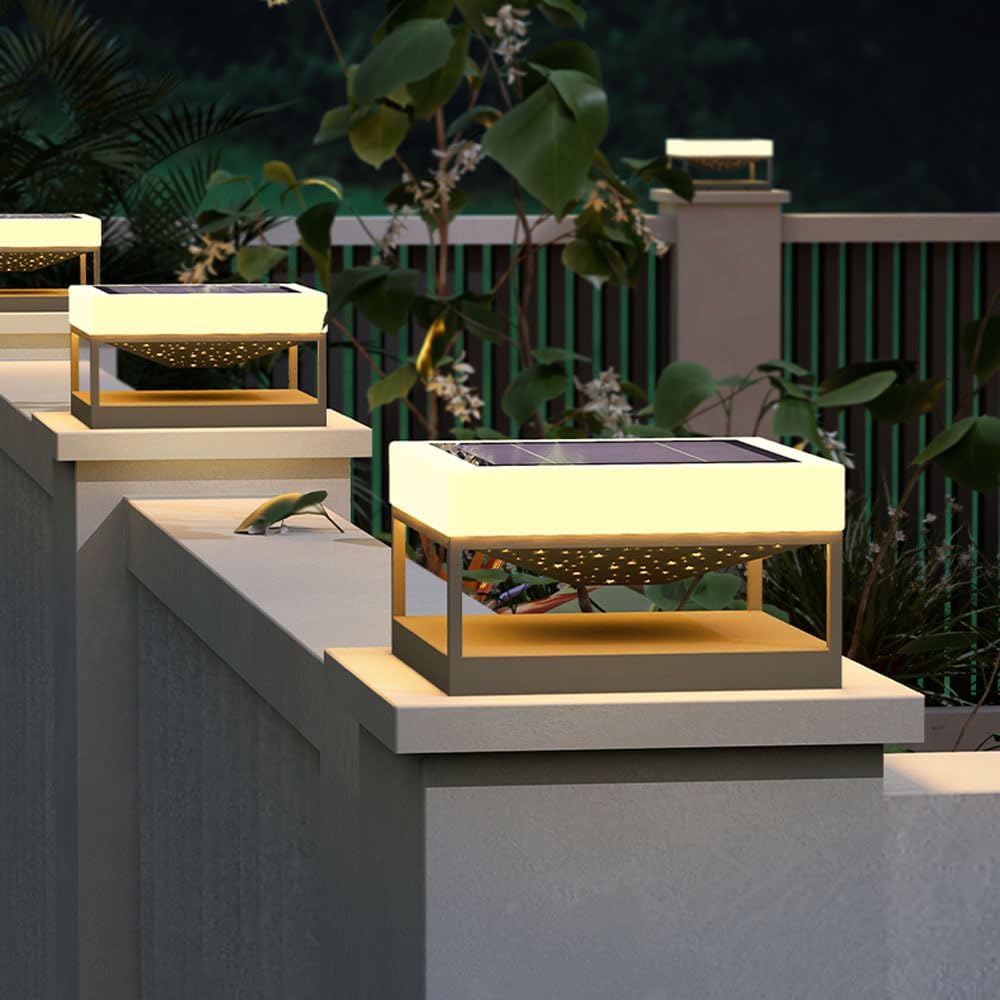 Solar Outdoor Column Lights IP65 Waterproof Column Cap Lamp Square Deck Pillar Lights Outdoor Exterior Solar Post Light for Outside Landscape Yard Pathway Garden Post Cap Light