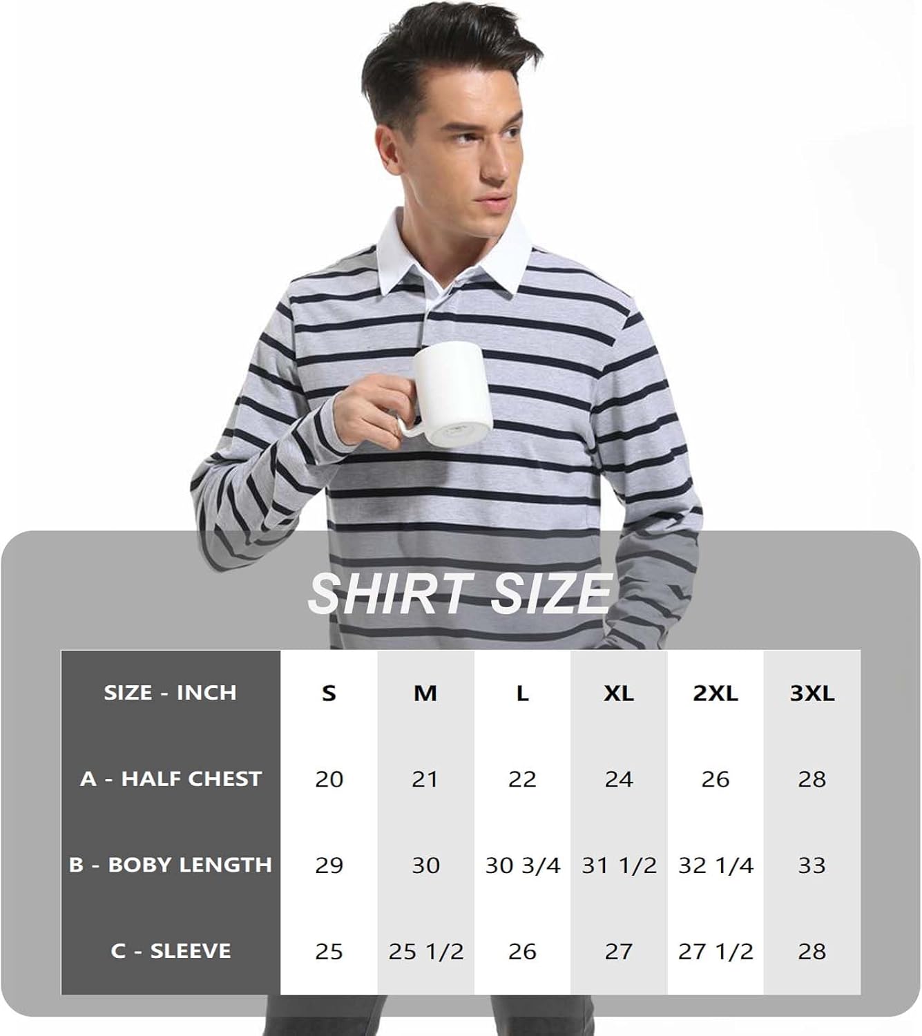 Mens Polo Shirts Striped Cotton Moisture Wicking Classic Collared Casual Golf Shirts for Men - Image 6