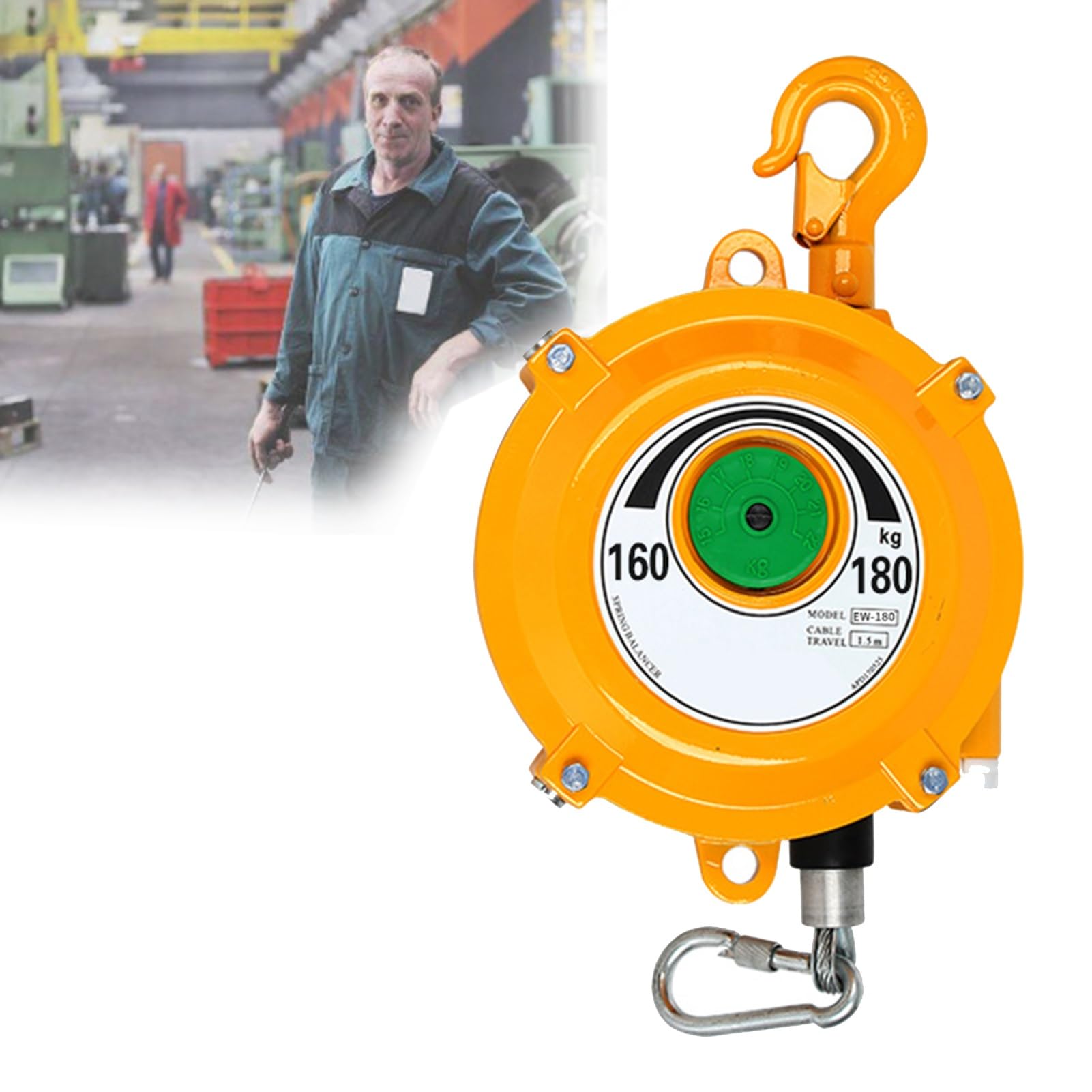 UZAMIRLEX Spring Balancer, Retractable Spring Balancer 1.5m Wire Rope Hook Load Range 1-200kg For Automotive Workshop(160-180kg)