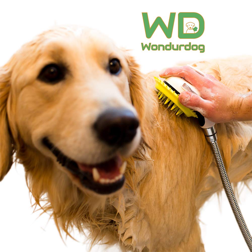 Wondurdog Kit de Aseo para Perros de Calidad para Ducha con Mango Protector contra Salpicaduras y Dientes de Aseo de Goma. Versiones Disponibles para Interiores y Exteriores/Interiores