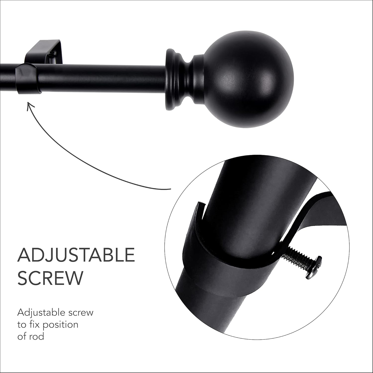 Deconovo Curtain Rod Extendable with Round Finials Decorative Window Wall Mounted Rods - 28" to 48", Black : Home & Kitchen